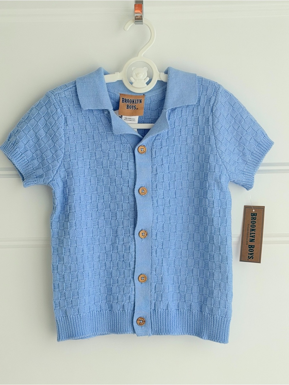 Light Blue Knit Button-Down Shirt for Kids